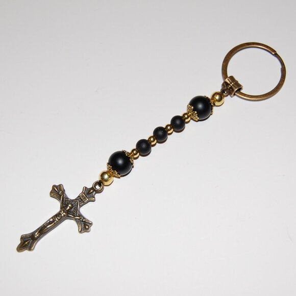 Rosary Keychain,Gemstone Beads Keychain,Cross Keychain,Rosary Cross Keychain - Picture 2 of 2